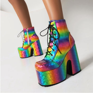 Chaussures Egirl -  Talon Haut Plat Rainbow