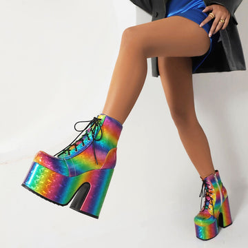 Chaussures Egirl -  Talon Haut Plat Rainbow