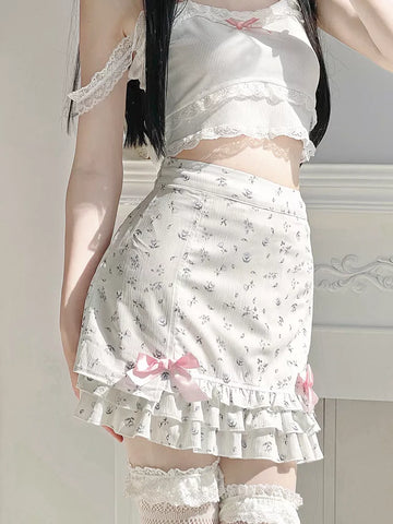 Jupe Egirl - Floral Blanche