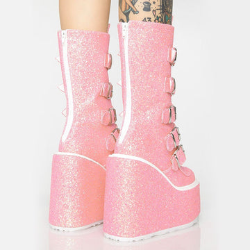 Bottes Egirl - Coeur Paillette Rose